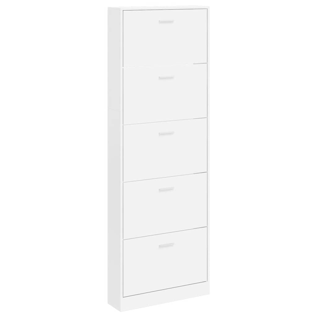 241240 White Wooden Shoe Cabinet with 5 Compartments