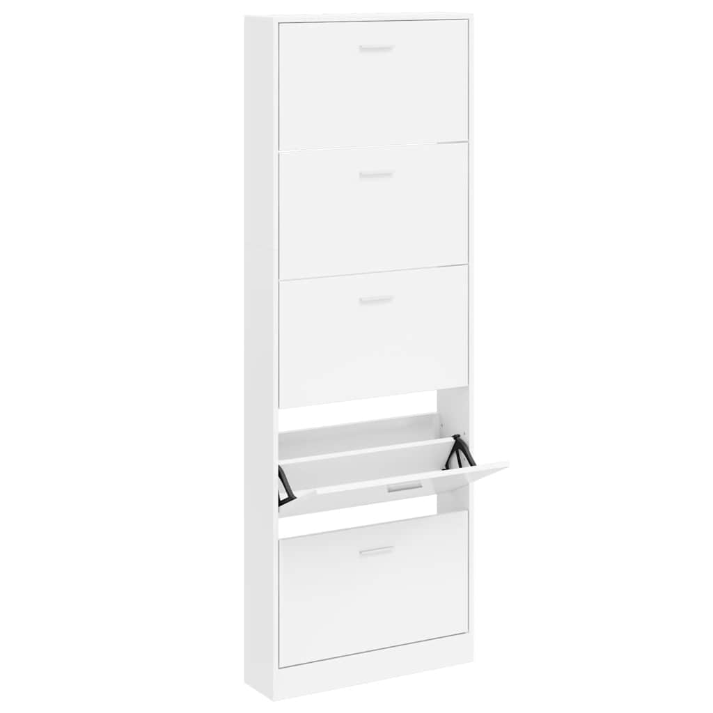 241240 White Wooden Shoe Cabinet with 5 Compartments