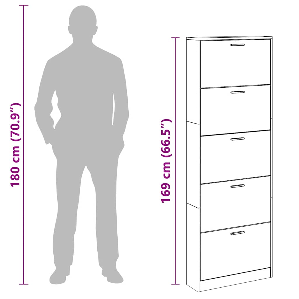 241240 White Wooden Shoe Cabinet with 5 Compartments