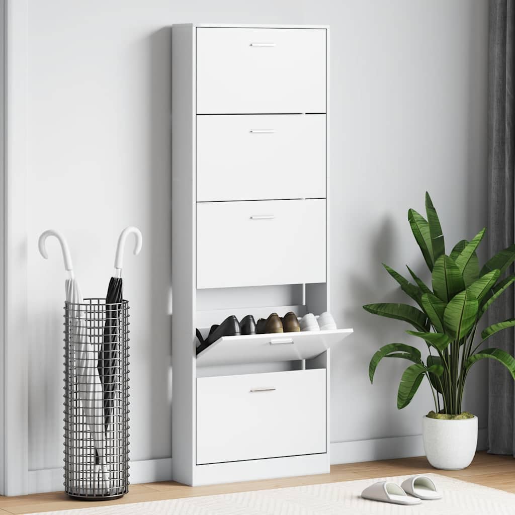241240 White Wooden Shoe Cabinet with 5 Compartments
