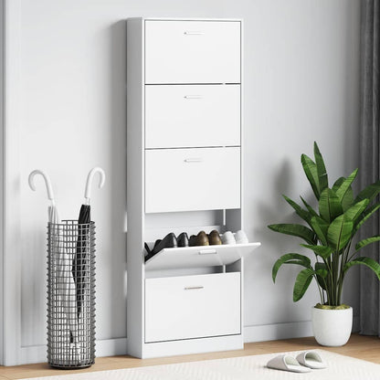 241240 White Wooden Shoe Cabinet with 5 Compartments