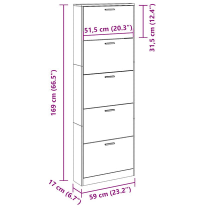 vidaXL Oak Look Wooden Shoe Cabinet with 5 Compartments