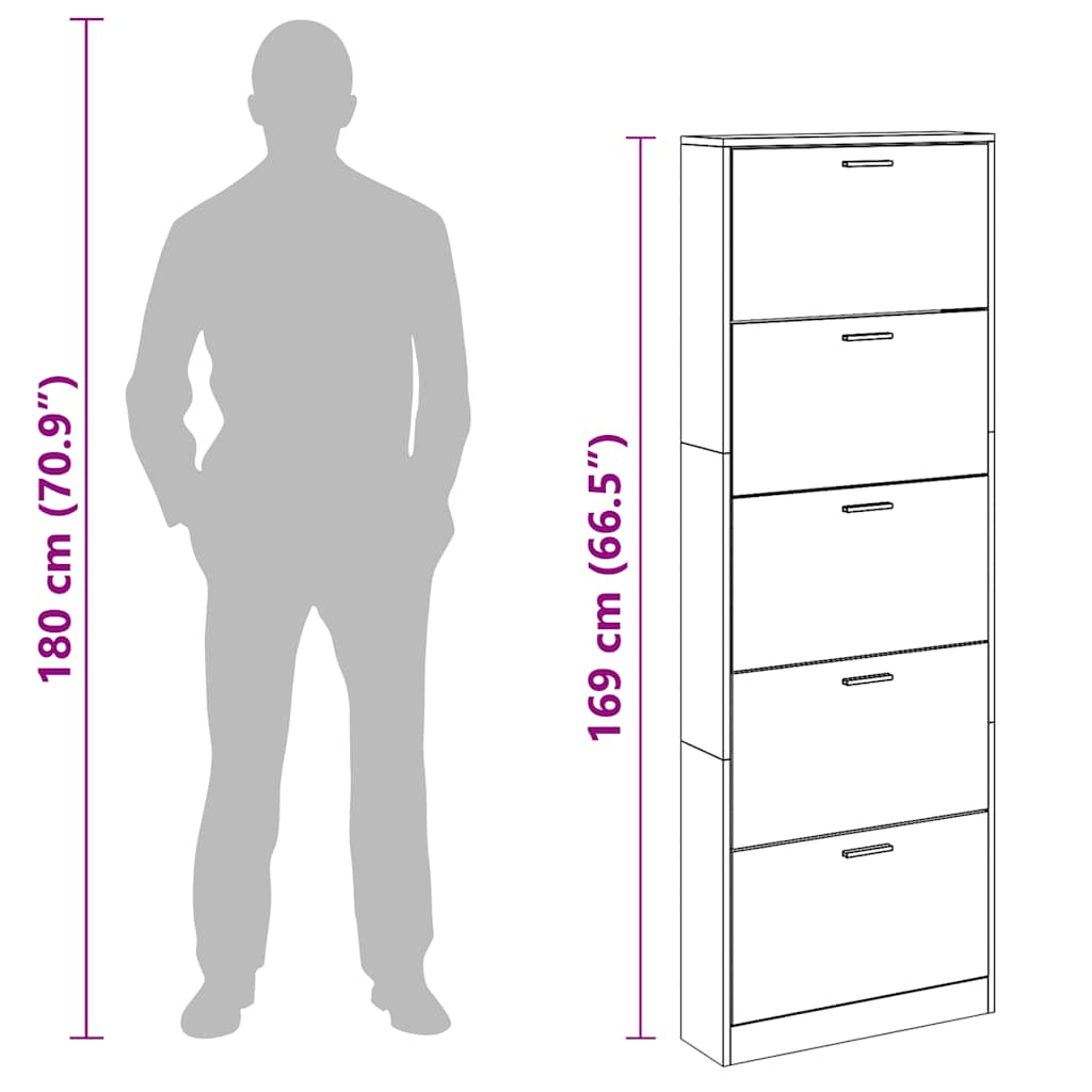 vidaXL Oak Look Wooden Shoe Cabinet with 5 Compartments