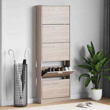 241241 Oak Look Wooden Shoe Cabinet with 5 Compartments