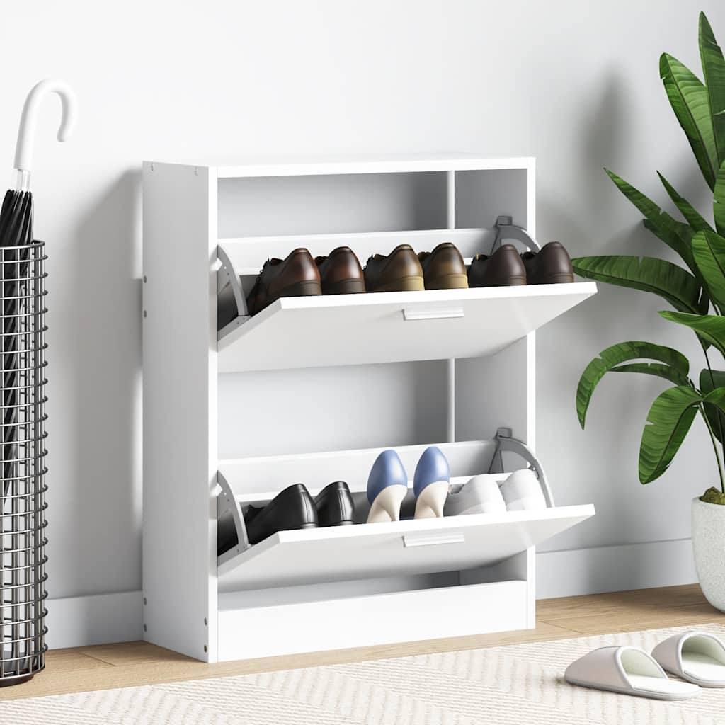 241242 vidaXL White Wooden Shoe Cabinet with 2 Compartments