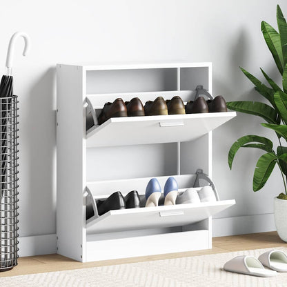 241242 vidaXL White Wooden Shoe Cabinet with 2 Compartments