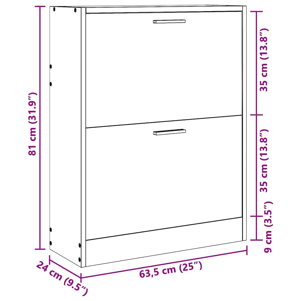 vidaXL Oak Look Wooden Shoe Cabinet with 2 Compartments