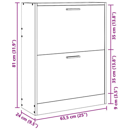 vidaXL Oak Look Wooden Shoe Cabinet with 2 Compartments
