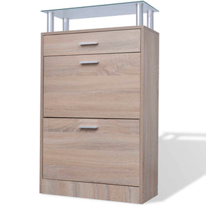 vidaXL Shoe Cabinet with a Drawer and a Top Glass Shelf Wood Oak Look