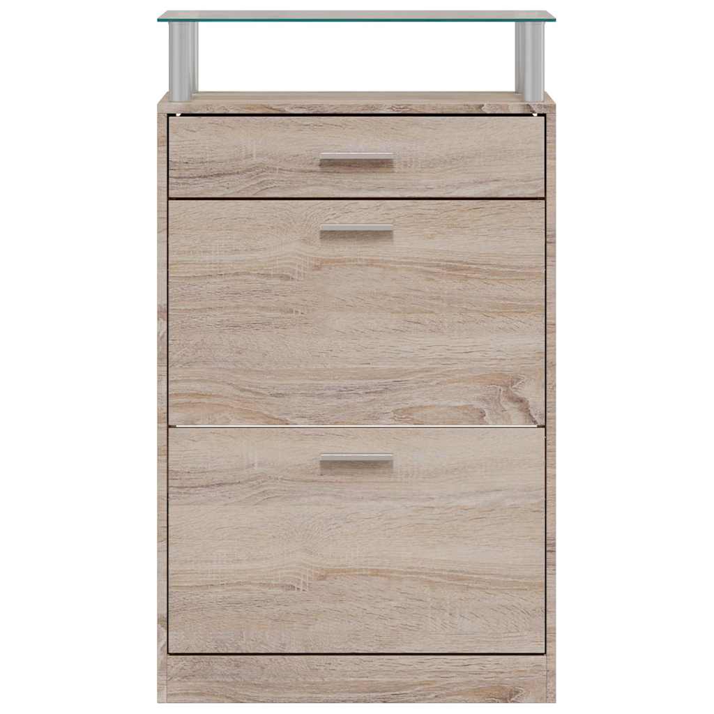 241245 vidaXL Shoe Cabinet with a Drawer and a Top Glass Shelf Wood Oak Look