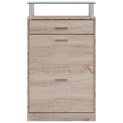 241245 vidaXL Shoe Cabinet with a Drawer and a Top Glass Shelf Wood Oak Look