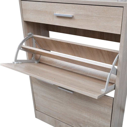 241245 vidaXL Shoe Cabinet with a Drawer and a Top Glass Shelf Wood Oak Look