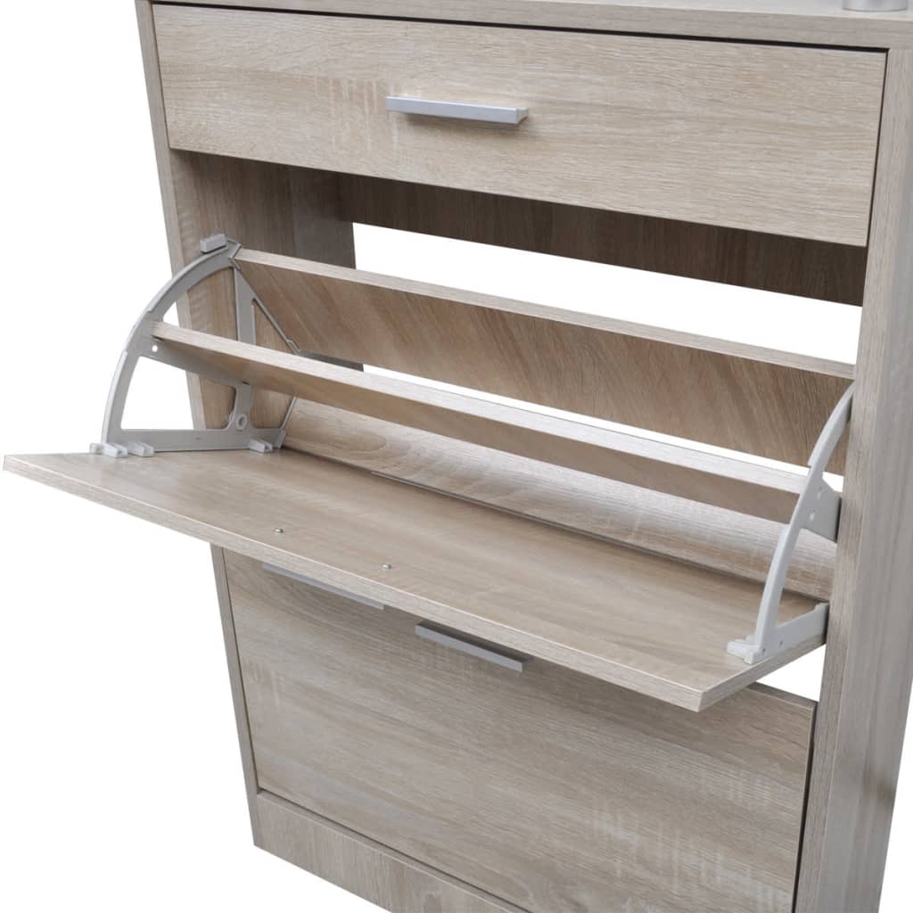 vidaXL Shoe Cabinet with a Drawer and a Top Glass Shelf Wood Oak Look