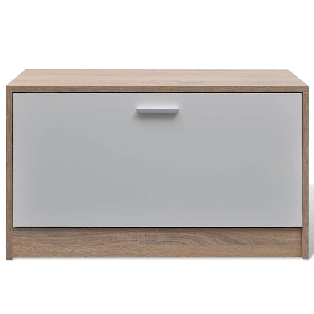 vidaXL Oak and White 3-in-1 Wooden Shoe Cabinet Set