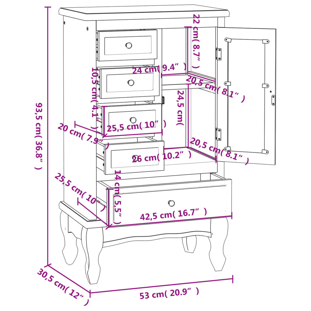 vidaXL Cabinet with 5 Drawers 2 Shelves White