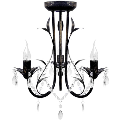 Art Nouveau Style Black Metal Chandelier with Crystal Beads 3 x E14 Bulbs