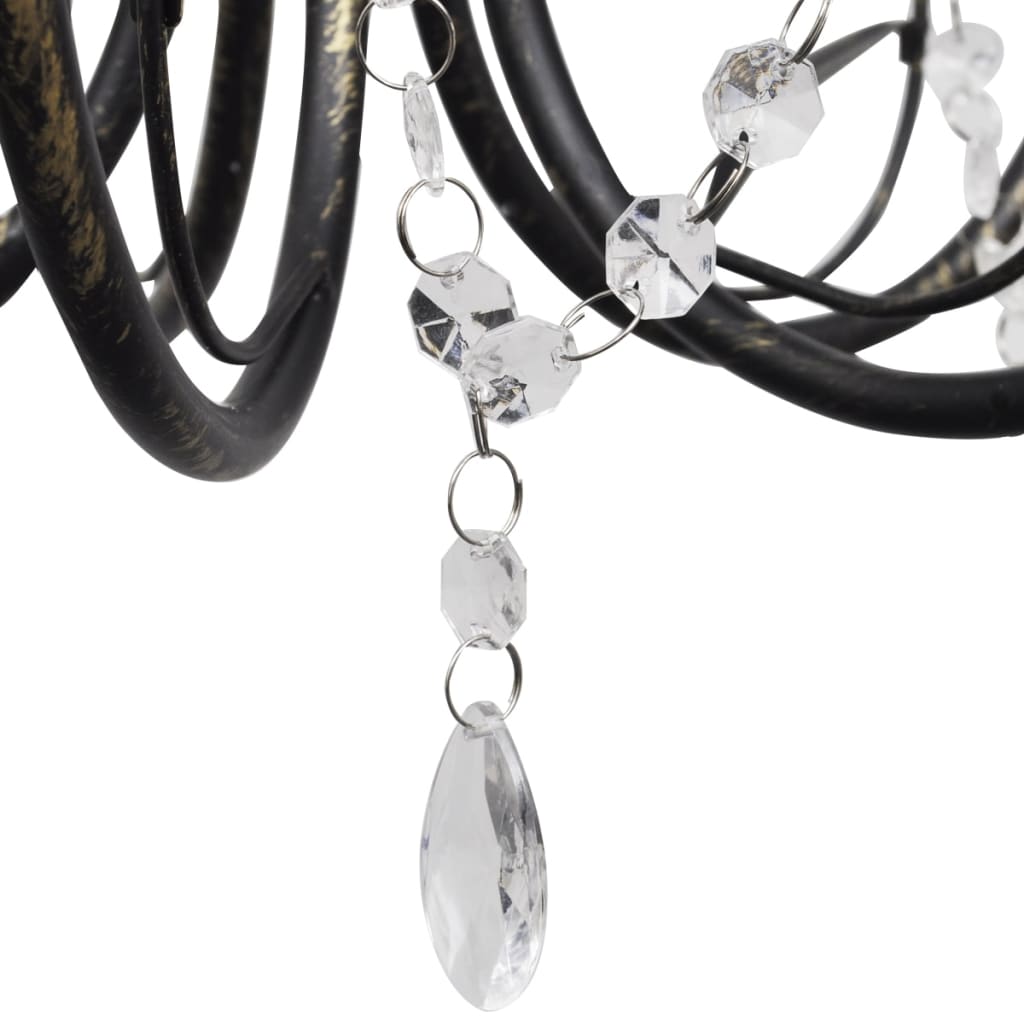 Art Nouveau Style Black Metal Chandelier with Crystal Beads 3 x E14 Bulbs