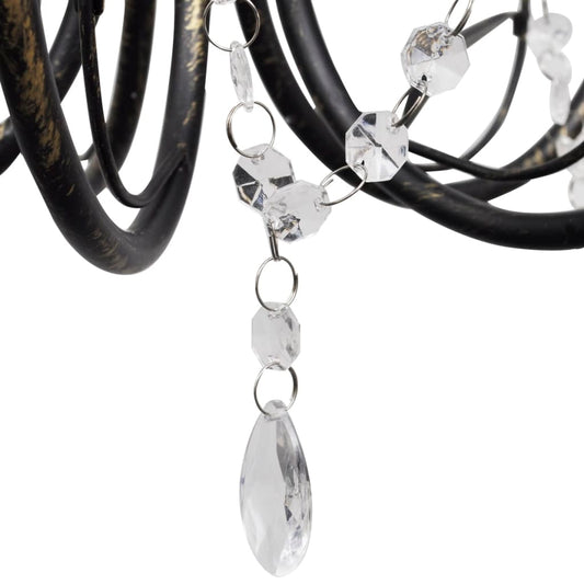 Art Nouveau Style Black Metal Chandelier with Crystal Beads 3 x E14 Bulbs