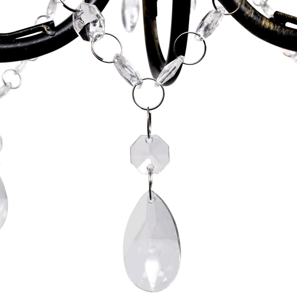 Art Nouveau Style Black Metal Chandelier with Crystal Beads 3 x E14 Bulbs