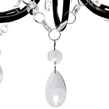 Art Nouveau Style Black Metal Chandelier with Crystal Beads 3 x E14 Bulbs