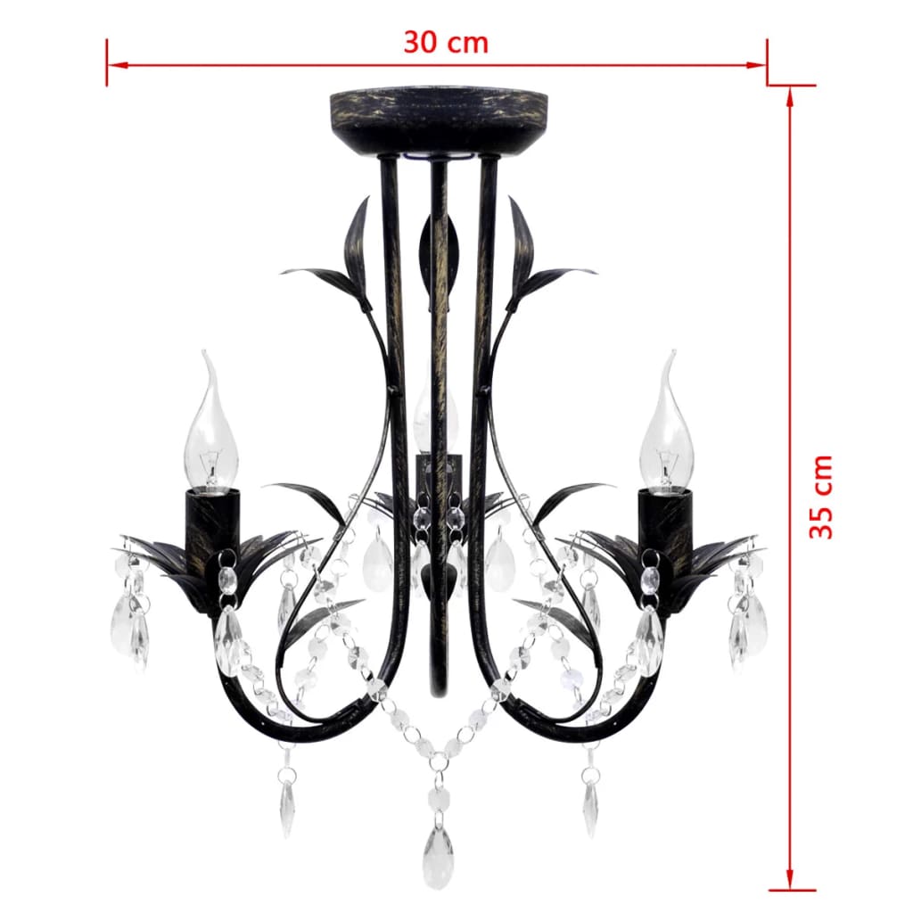 Art Nouveau Style Black Metal Chandelier with Crystal Beads 3 x E14 Bulbs