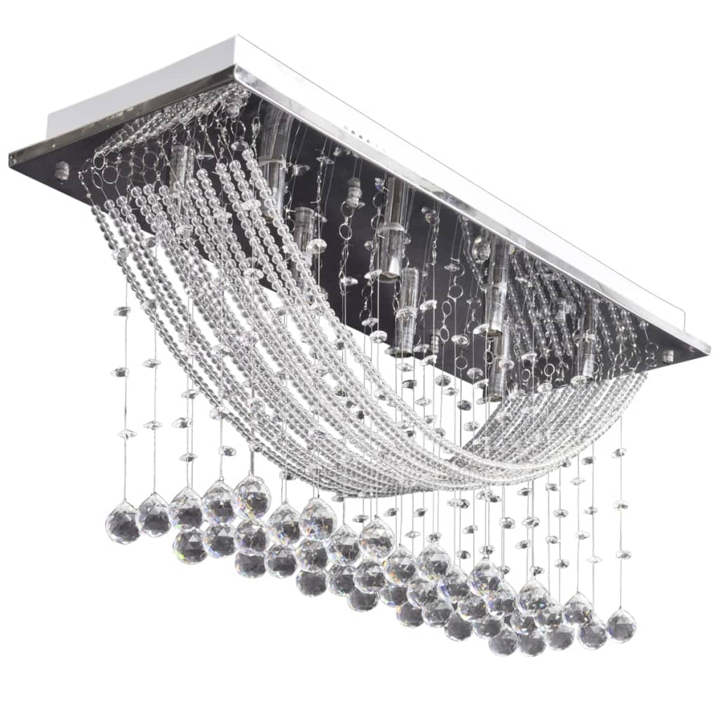 241391 White Ceiling Lamp with Glittering Glass Crystal Beads 8 x G9 29 cm