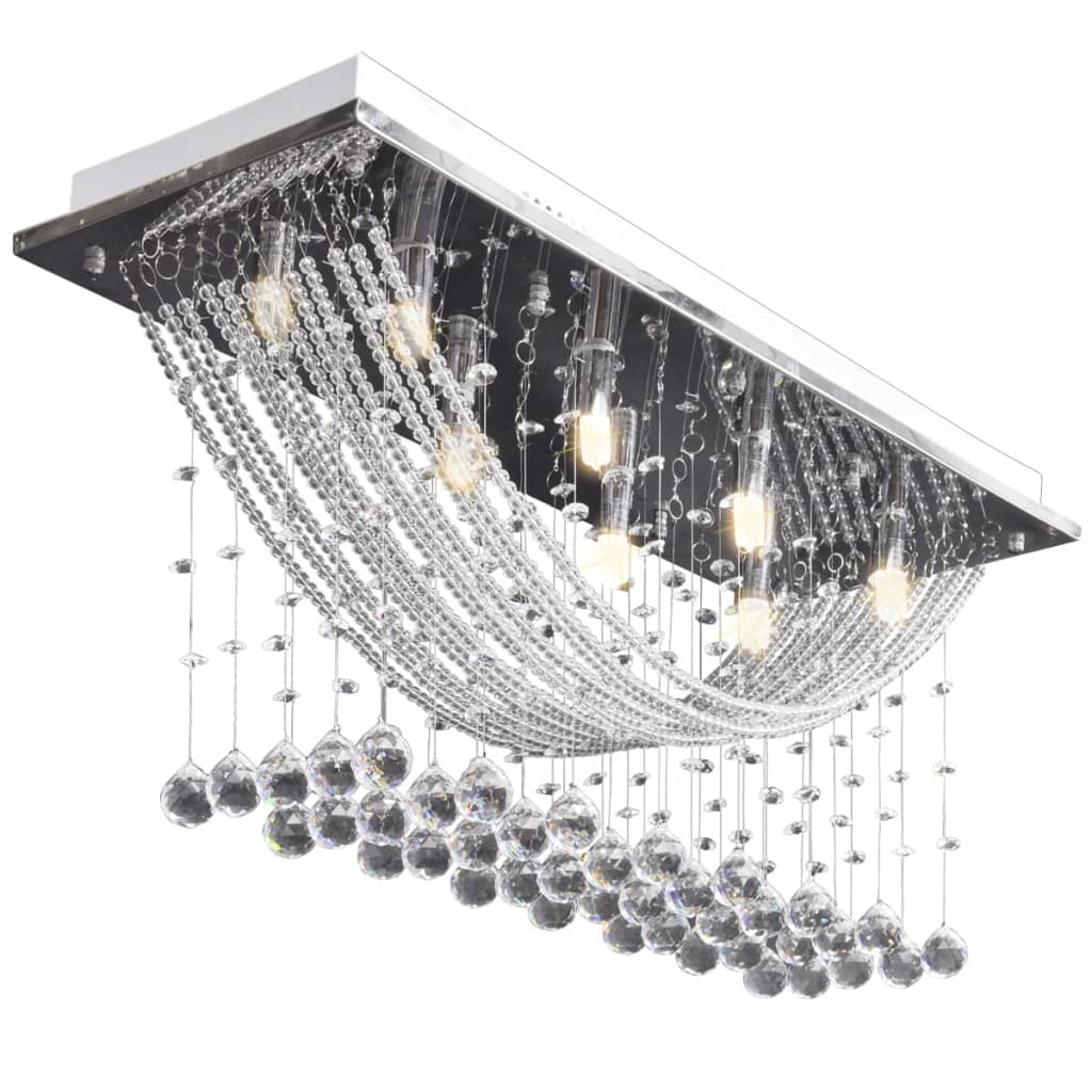 241391 White Ceiling Lamp with Glittering Glass Crystal Beads 8 x G9 29 cm
