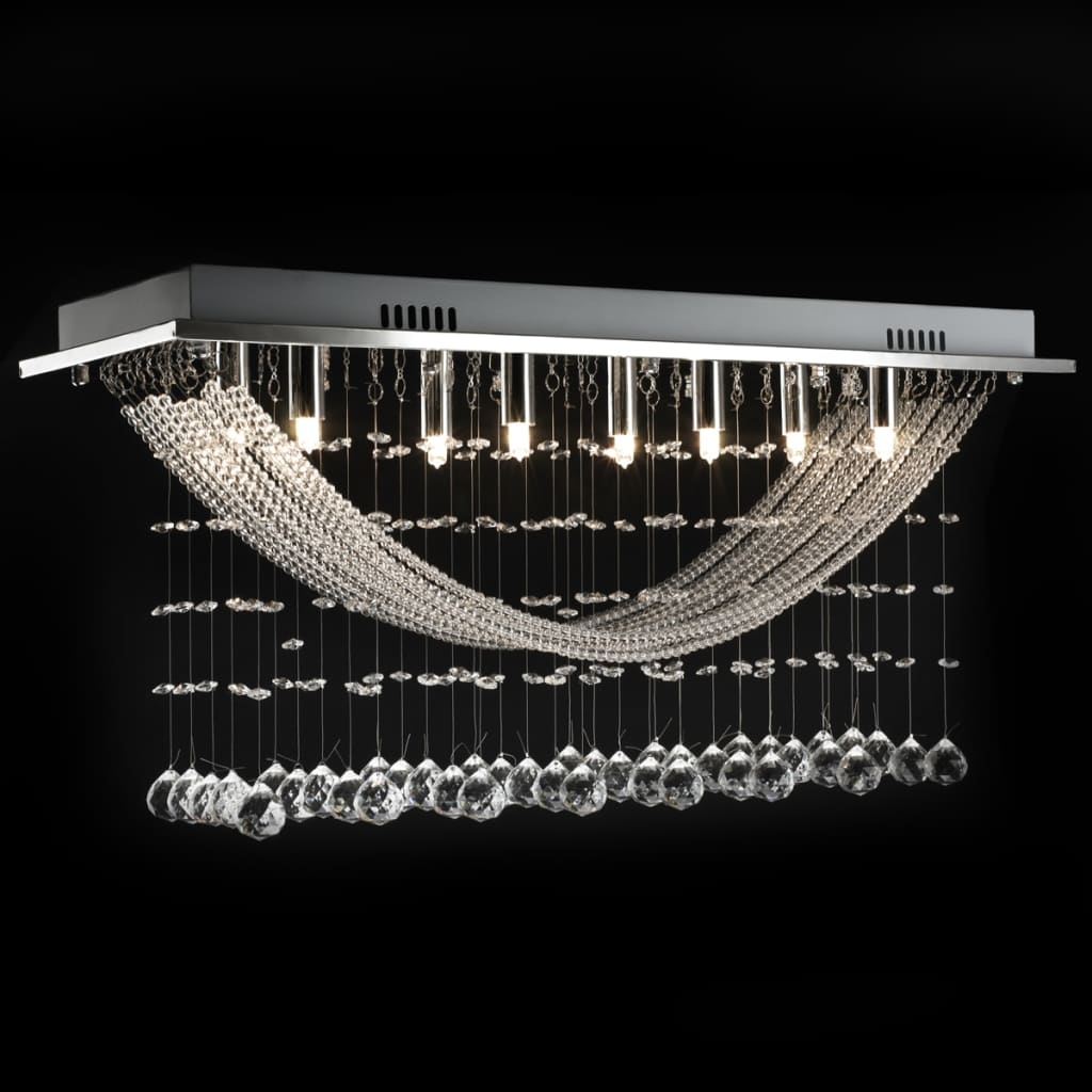 241391 White Ceiling Lamp with Glittering Glass Crystal Beads 8 x G9 29 cm