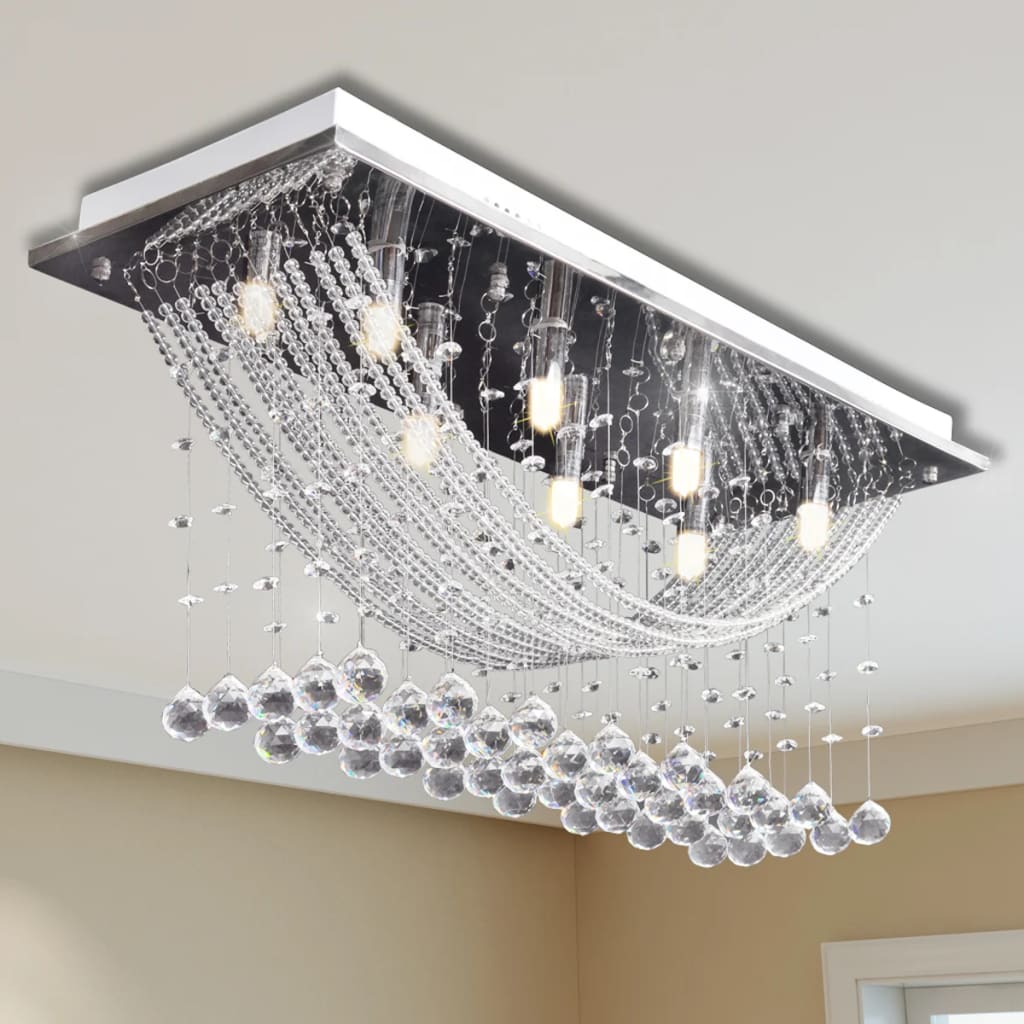 241391 White Ceiling Lamp with Glittering Glass Crystal Beads 8 x G9 29 cm