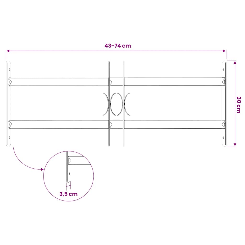 Adjustable Security Grille for Windows with 2 Crossbars 500-650 mm