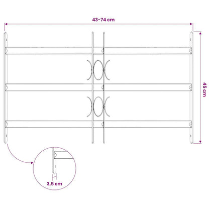 Adjustable Security Grille for Windows with 3 Crossbars 500-650 mm