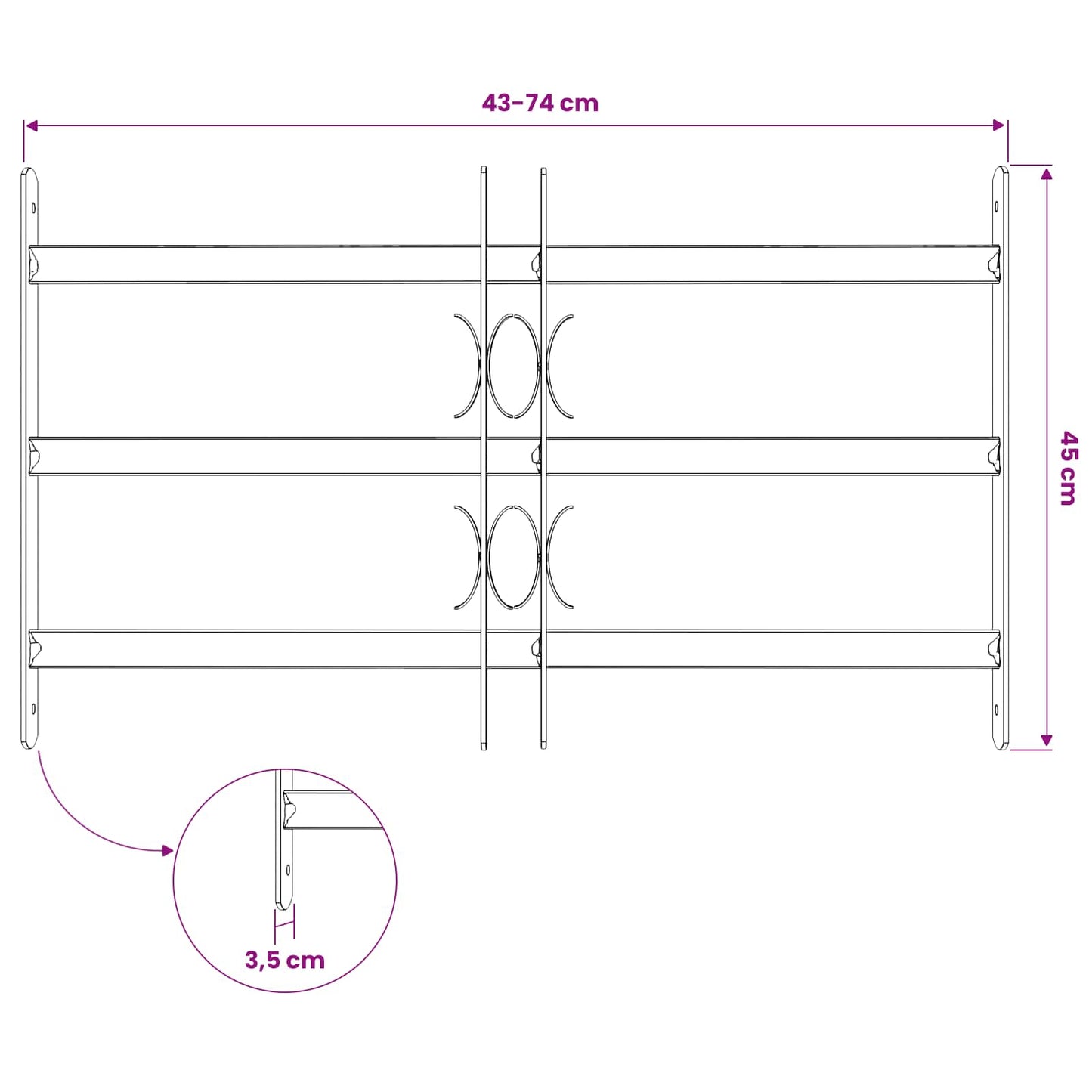 141382 Adjustable Security Grille for Windows with 3 Crossbars 500-650 mm