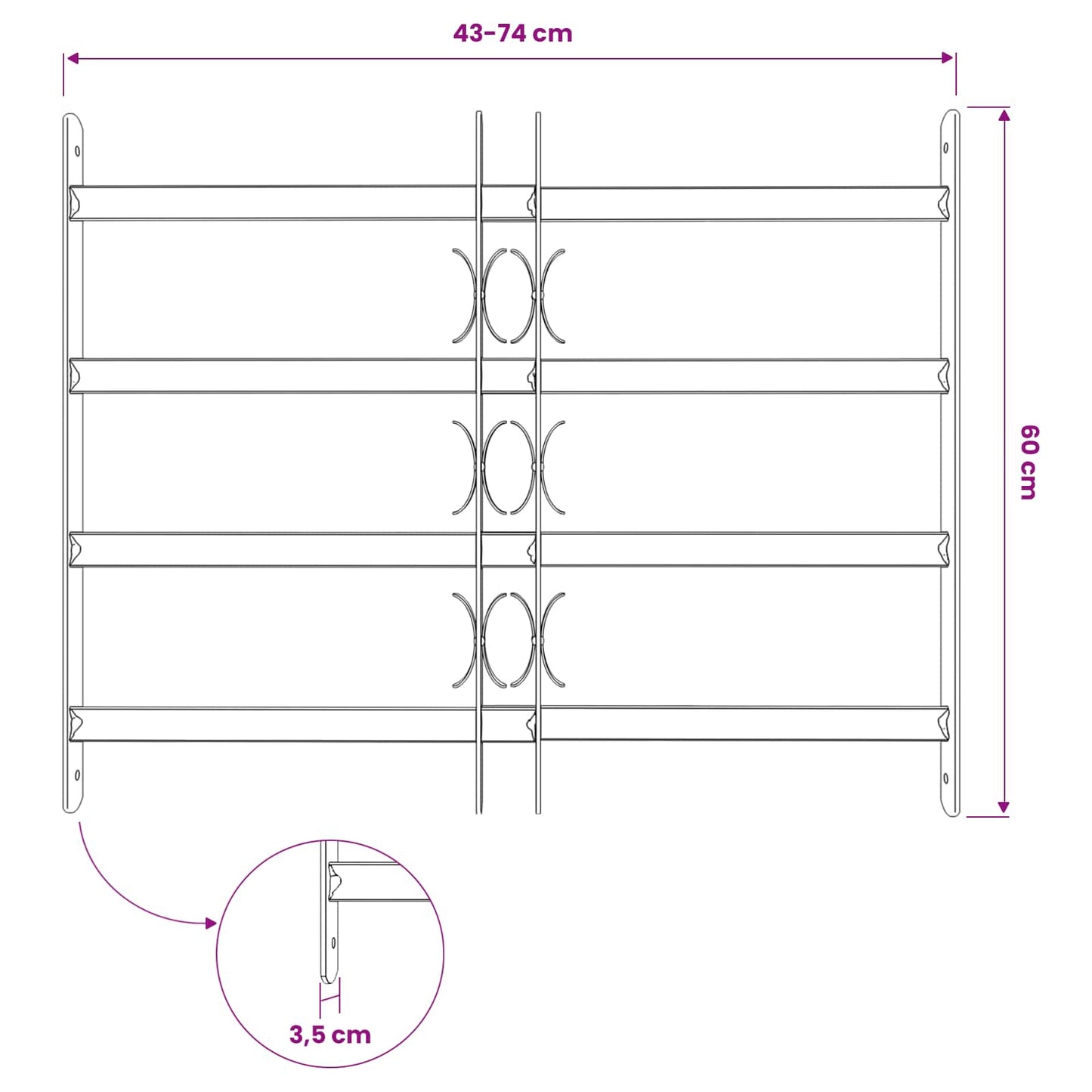 141385 Adjustable Security Grille for Windows with 4 Crossbars 500-650 mm