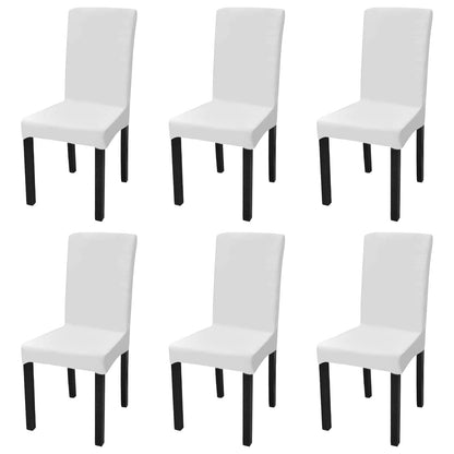 6 pcs White Straight Stretchable Chair Cover