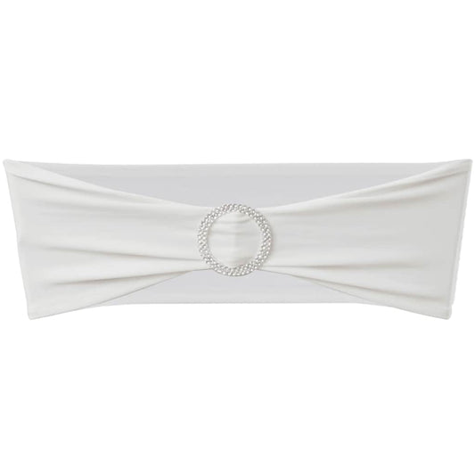 vidaXL 25 pcs Cream Stretchable Decorative Chair Band with Diamond Buckle
