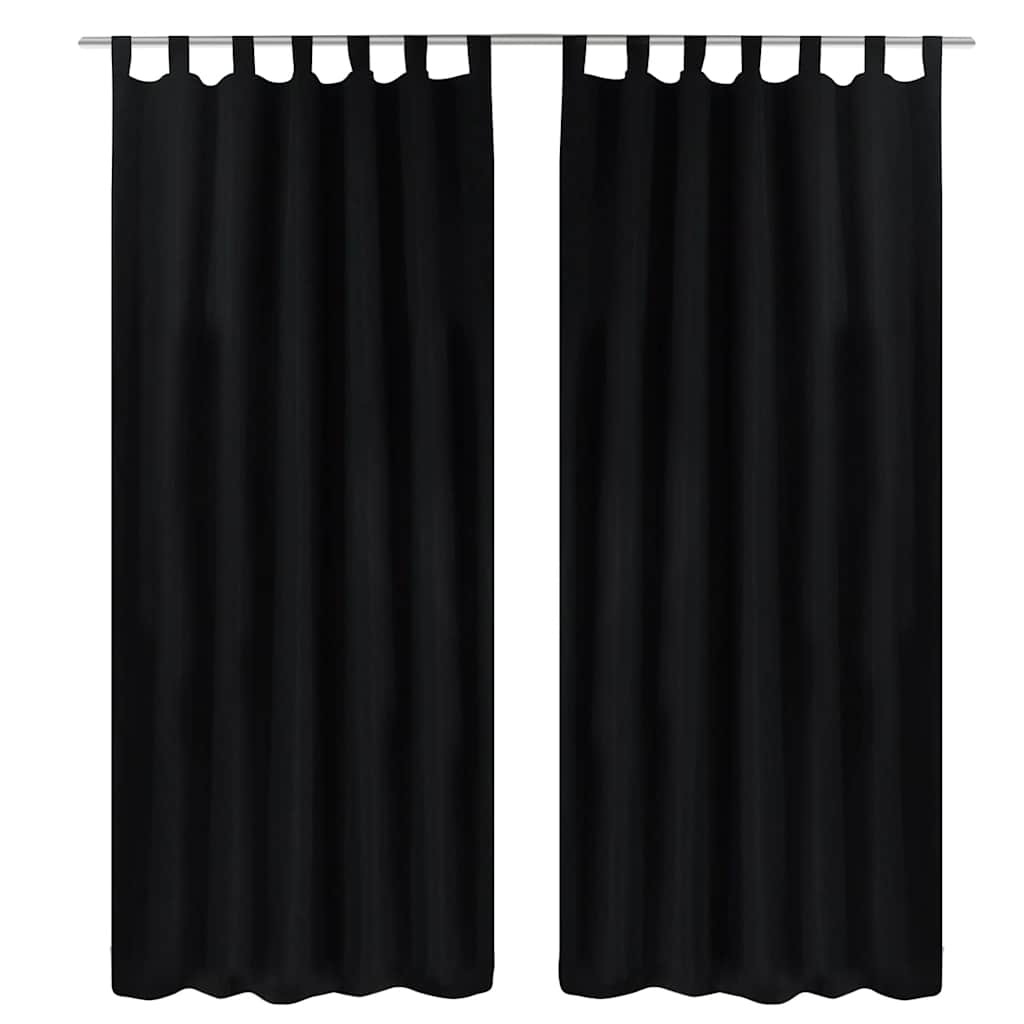 vidaXL 2 pcs Black Micro-Satin Curtains with Loops 140 x 245 cm