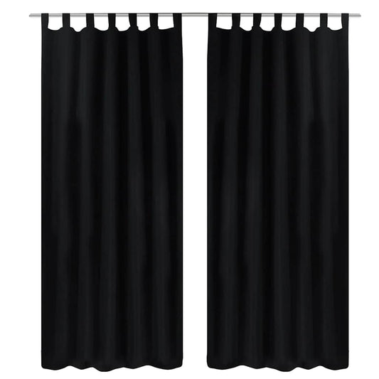 vidaXL 2 pcs Black Micro-Satin Curtains with Loops 140 x 245 cm