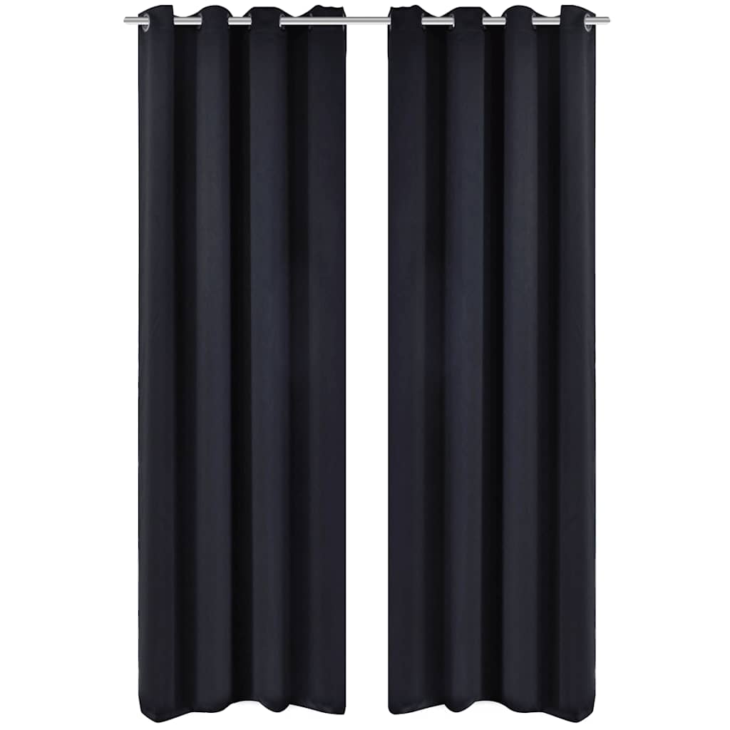 130369 2 pcs Black Blackout Curtains with Metal Rings 135 x 245 cm