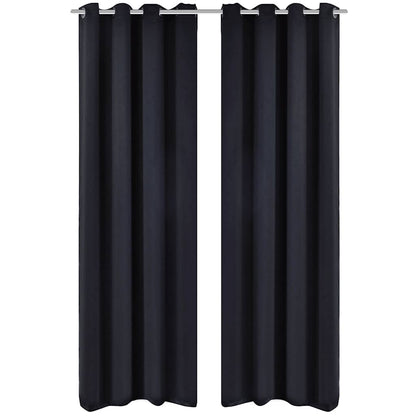 130369 2 pcs Black Blackout Curtains with Metal Rings 135 x 245 cm