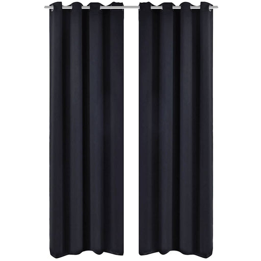 130369 2 pcs Black Blackout Curtains with Metal Rings 135 x 245 cm
