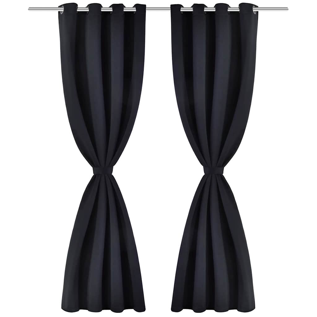130369 2 pcs Black Blackout Curtains with Metal Rings 135 x 245 cm
