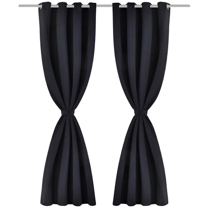 130369 2 pcs Black Blackout Curtains with Metal Rings 135 x 245 cm