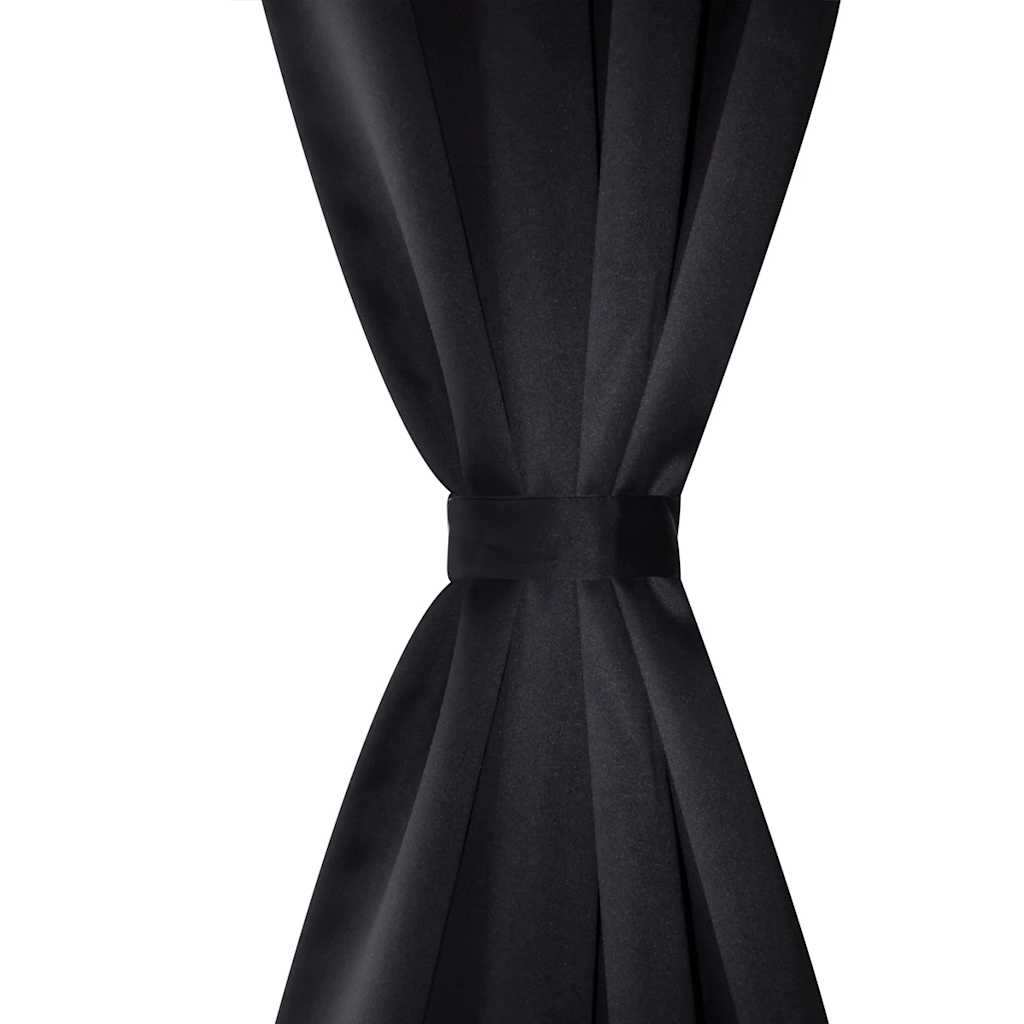 130369 2 pcs Black Blackout Curtains with Metal Rings 135 x 245 cm