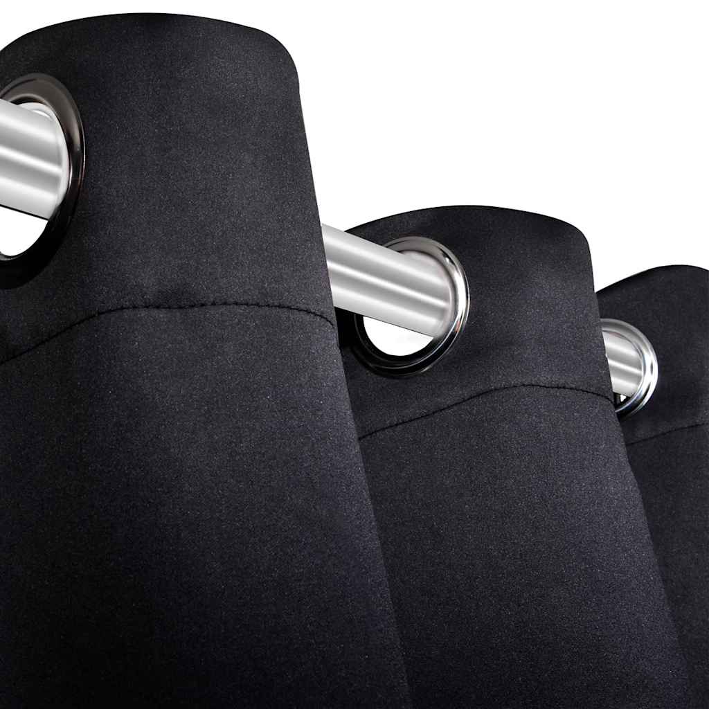 130369 2 pcs Black Blackout Curtains with Metal Rings 135 x 245 cm