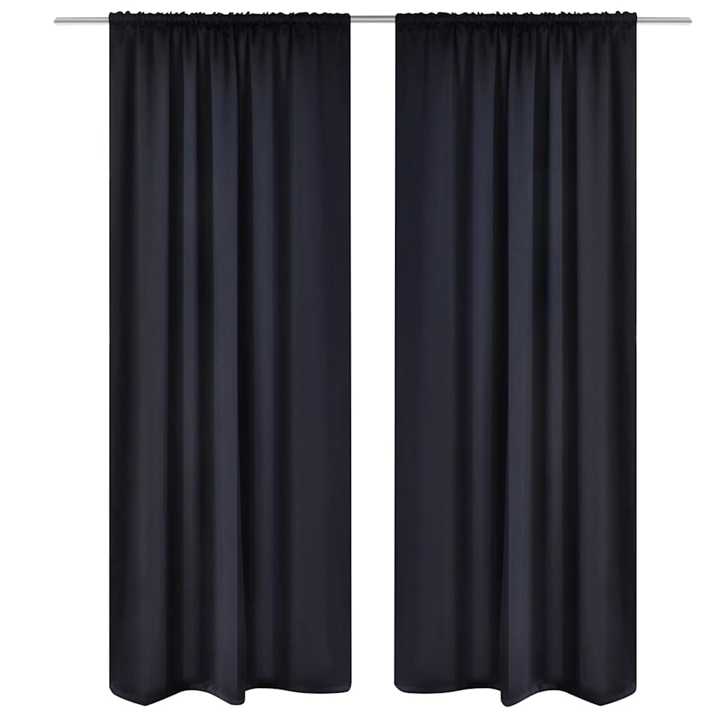 130370 2 pcs Black Slot-Headed Blackout Curtains 135 x 245 cm