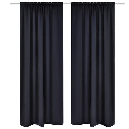 130370 2 pcs Black Slot-Headed Blackout Curtains 135 x 245 cm