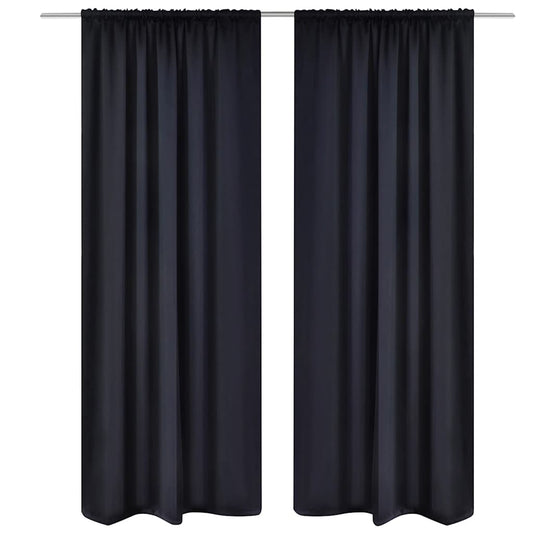 130370 2 pcs Black Slot-Headed Blackout Curtains 135 x 245 cm