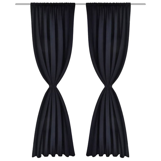 130370 2 pcs Black Slot-Headed Blackout Curtains 135 x 245 cm