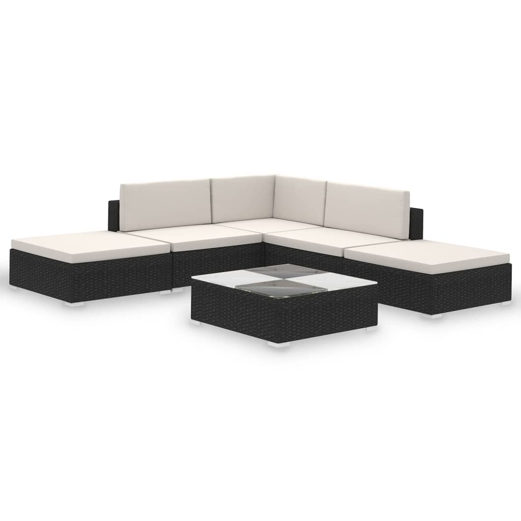vidaXL Patio Furniture | Black | Poly Rattan | Large |  Removable Covers