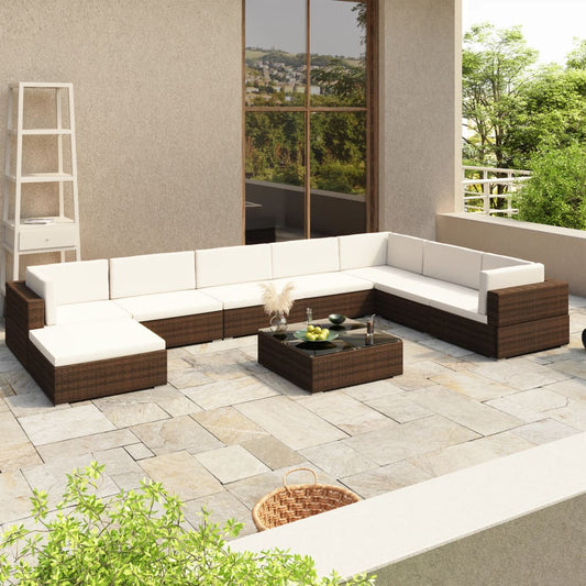vidaXL Patio Furniture | Brown | PE Rattan | Set | Modular | Patio Lounge Set